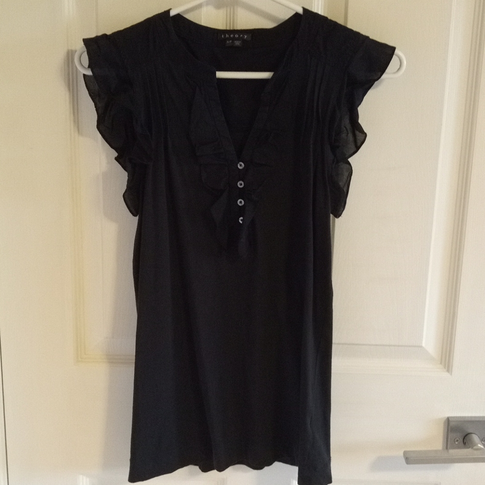 Theory Ruffle Cap Sleeve Button Top